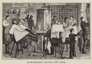 Kapsalon, New York door George Augustus Sala
