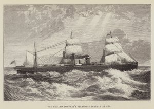 Het stoomschip Scythia van de Cunard Company op zee