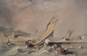 Kustscène: Boten bij de Ingang van een Haven