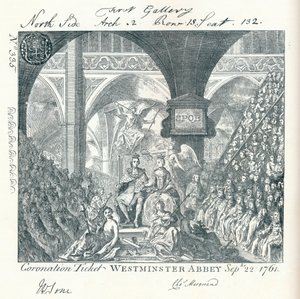 Gegraveerd ticket voor de kroningsceremonie van George III in Westminster Abbey 1761, 1906 door George Bickham