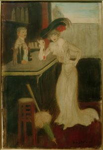 Vrouw met parasol aan de bar