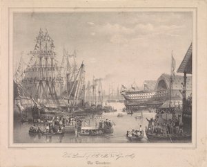 De tewaterlating van het 84-kanonschip HMS 