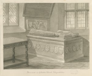 Ellastone Kerk - Monument voor Sir John Fleetwood: sepia tekening