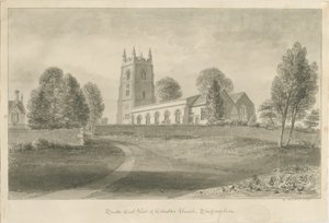 Ellastone Kerk: sepia tekening