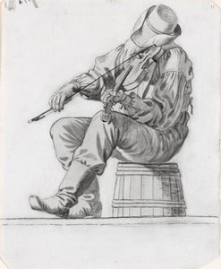 Fiddler (studie voor The Jolly Flatboatmen) (recto)