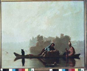 Bontverkopers die de loop van de Missouri-rivier afdalen