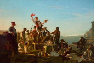 Jolly Flatboatmen in de Haven door George Caleb Bingham