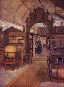 Oxford: Merton Bibliotheek (kleur litho) door George Carline