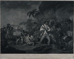 De dood van kapitein James Cook door de Indianen van Owhyee, een van de Sandwich-eilanden door George Carter