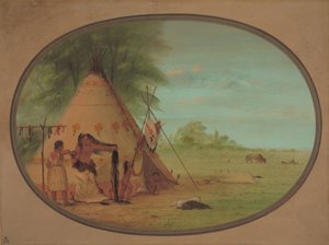 Een Crow-hoofdman bij zijn toilet door George Catlin