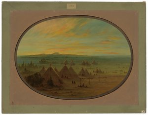 Een Kraaidorp aan de Zalmrivier door George Catlin