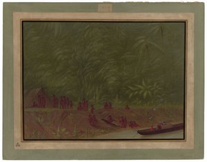 Een Mura Kampement - Bootschets door George Catlin