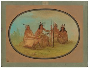 Een Oude Ojibbeway Hoofdman en Drie Krijgers door George Catlin