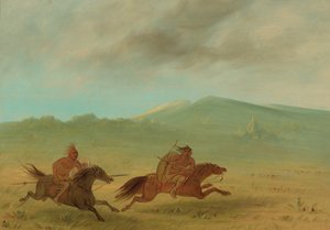 Een Osage Indiaan achtervolgt een Camanchee, 1861-1869 door George Catlin