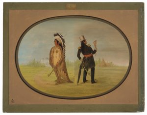 Assinneboine Hoofdman voor en na de Beschaving door George Catlin