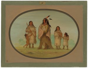 Assinneboine krijger en zijn familie door George Catlin