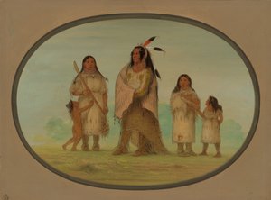 Assinneboine krijger en zijn familie door George Catlin