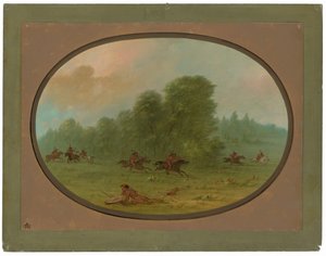 Gevecht tussen de Jiccarilla Apachen en Comanches door George Catlin