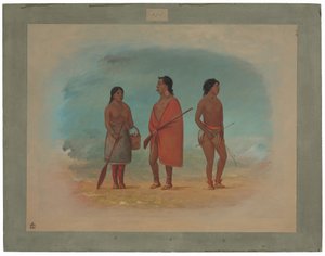 Botocudo-hoofdman, zijn vrouw en een jonge man door George Catlin