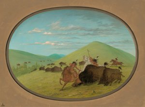 Buffeljacht - Stieren beschermen de kalveren door George Catlin