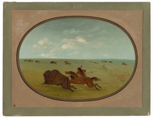 Buffeljacht, Sioux Indianen, Boven Missouri door George Catlin