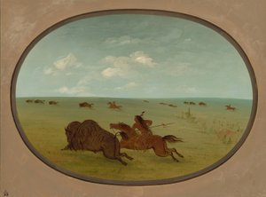 Buffeljacht, Sioux-indianen, Boven-Missouri, 1861-1869 door George Catlin