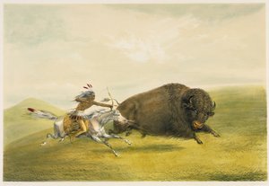 Buffalo Hunt Chase (kleurenlitho)