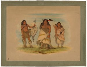 Camanchee Hoofd, Zijn Vrouw en een Krijger door George Catlin