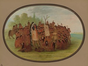 Catlin schildert het portret van Mah-to-toh-pa - Mandan, 1861-1869 door George Catlin