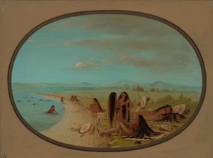 Crow krijgers baden, 1861-1869 door George Catlin
