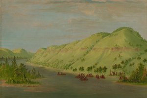 Vader Hennepin verlaat de Mississippi om zich bij La Salle aan te sluiten. 8 mei 1680, 1847-1848 door George Catlin