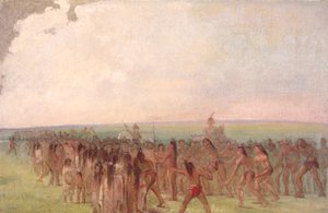 Voettocht achter het Mandan-dorp door George Catlin