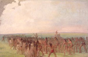 Voetwedstrijd achter het Mandan-dorp, 1832-1833 door George Catlin