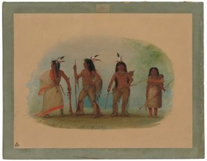 Vier Apache Indianen door George Catlin