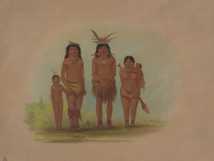 Vier Sepibo-indianen, 1854-1869 door George Catlin