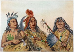 Indianen van Amerika: Portret van Sioux-hoofden wiens rivaliteit constant was. Illustratie door George Catlin (1794-1872) door George Catlin