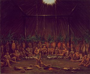 Binnenzicht van de Medicijnhut, Mandan O-kee-pa Ceremonie door George Catlin