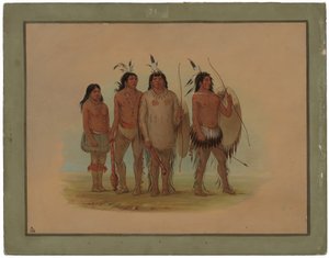 Kiowa Hoofd, Zijn Vrouw, en Twee Krijgers door George Catlin