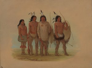 Kiowa-hoofdman, zijn vrouw en twee krijgers, 1861-1869 door George Catlin