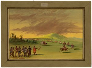 La Salle Ontmoet een Oorlogspartij van Cenis Indianen op een Texaanse Prairie. 25 April 1686 door George Catlin