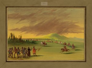 La Salle ontmoet een oorlogspartij van Cenis-indianen op een Texaanse prairie, 25 april 1686 door George Catlin