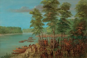La Salle neemt bezit van het land aan de monding van de Arkansas