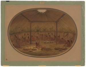 Mandan ceremonie - Het water zakt weg door George Catlin