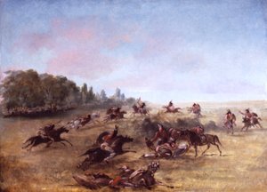 Opgezette oorlogspartij doorzoekt een struikgewas door George Catlin