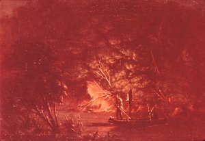 Ojibwe die zalm spietsen bij fakkellicht, 1846-1848 door George Catlin