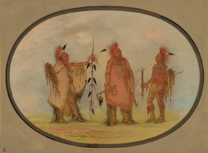 Osage-hoofd met twee krijgers door George Catlin