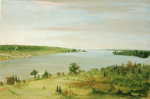 Sault Ste. Marie, met het Amerikaanse garnizoen in de verte door George Catlin