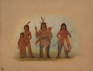 Spokan hoofdman, twee krijgers en een jongen, 1855-1869 door George Catlin