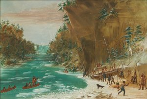 De expeditie gekampeerd onder de watervallen van Niagara door George Catlin