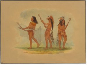 Drie beroemde balspelers - Choctaw, Sioux en Ojibbeway door George Catlin